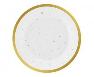 TALERZYKI PAPIEROWE BIAŁE W ZŁOTE KROPKI 6 SZT.