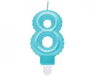 ŚWIECZKA URODZINOWA CYFRA 8 PERŁOWA JASNONIEBIESKA 7 CM