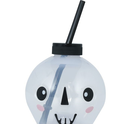 KUBEK SŁODKA CZASZKA ZE SŁOMKĄ LED 17 CM