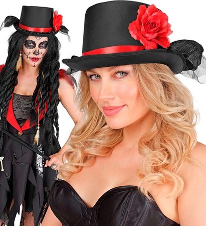 CYLINDER CZARNY CZERWONA RÓŻA