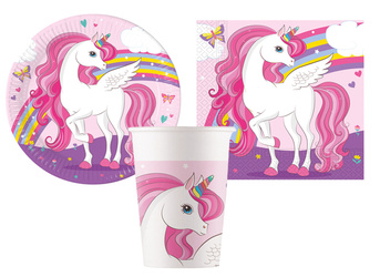 ZESTAW JEDNOROŻEC TALERZYKI+KUBECZKI+SERWETKI