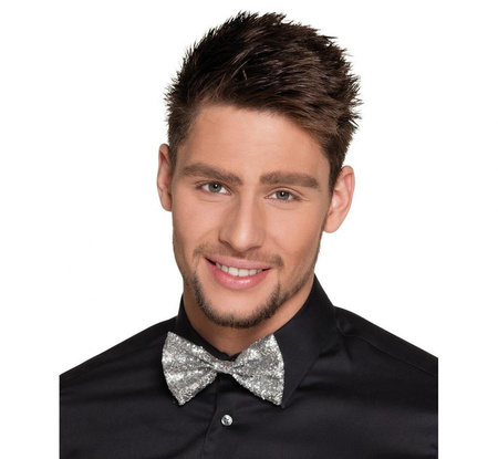 Muszka mucha brokatowa srebrna 12 cm na gumce disco sylwester party