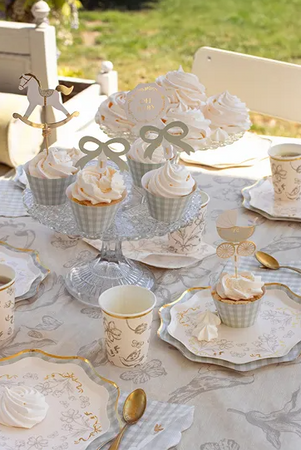 PAPIEROWE TALERZYKI KWIATKI BEŻOWE 20 CM 6 SZT