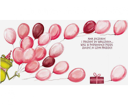 KARTKA URODZINOWA ŻABA Z BALONAMI 15 X 15 CM 
