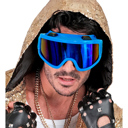 Gogle narciarskie niebieskie neonowe lata 80 apres ski party