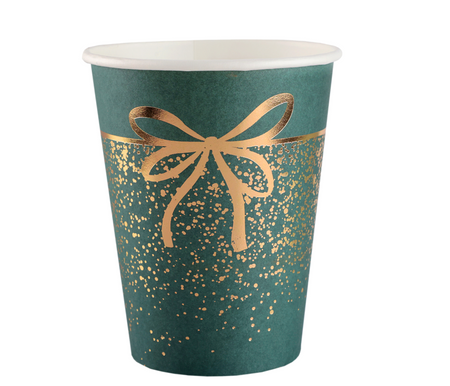 KUBECZKI PAPIEROWE ZŁOTA KOKARDKA CIEMNA ZIELEŃ 270 ML 10 SZT