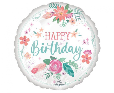Balon foliowy 18 cali 46 cm happy birthday kwiaty urodziny