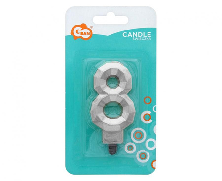 ŚWIECZKA CYFRA 8 DIAMENT METALIK SREBRNY 7,6 CM