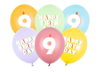 BALONY LATEKSOWE HAPPY BIRTHDAY 30 CM 6 SZT CYFRA 9