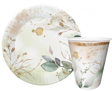 ZESTAW ZIELONE GAŁĄZKI TALERZYKI+KUBECZKI