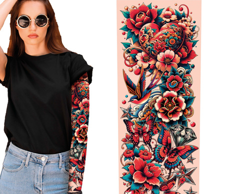 RĘKAWY TATUAŻ KWIATY WIELOKOLOROWY