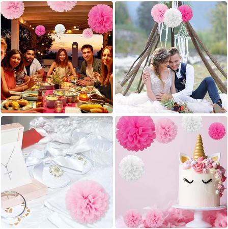 ZESTAW KWIATÓW BIBUŁOWYCH RÓŻOWY 3 SZT