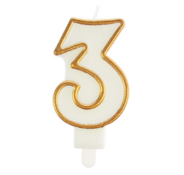 ŚWIECZKA URODZINOWA BIAŁA OBWÓDKA ZŁOTA CYFRA 3