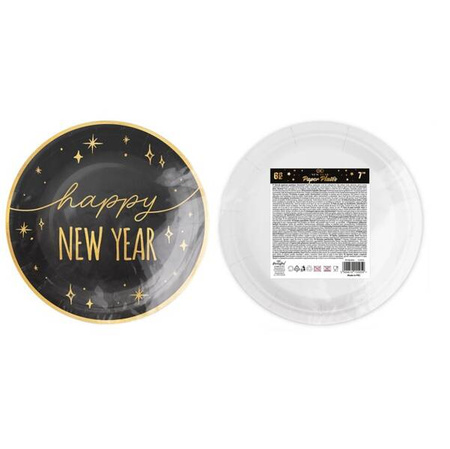 TALERZYKI PAPIEROWY HAPPY NEW YEAR CZARNO-ZŁOTY 18 CM 6SZT.