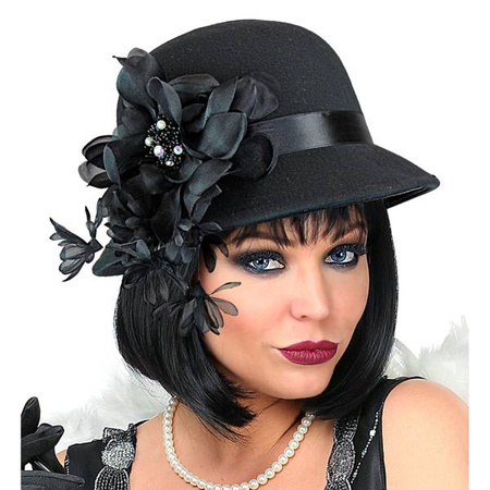 KAPELUSZ CZARNY DAMSKI RETRO CHARLESTON
