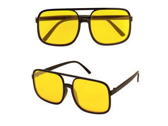 CZARNE OKULARY Z ŻÓŁTYMI SOCZEWKAMI LATA 90 HIP HOP