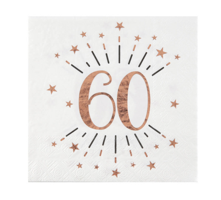 SERWETKI PAPIEROWE 60 URODZINY RÓŻOWE 33 CM 10 SZT.