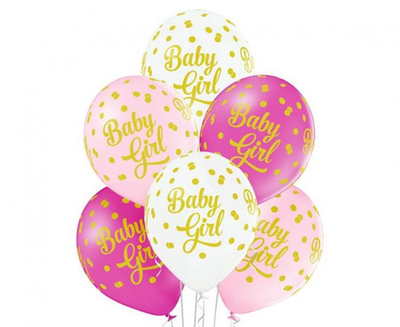 Balony lateksowe Baby Girl kropki 6 szt. 30 cm baby shower dziewczynki