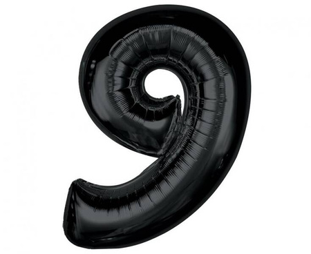 BALON FOLIOWY CYFRA 9 CZARNA 92 CM