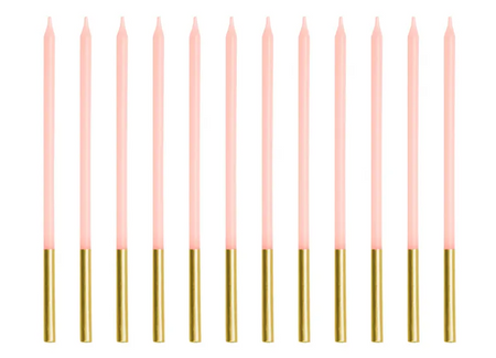 ŚWIECZKI URODZINOWE GŁADKIE RÓŻ 14 CM 12 SZT