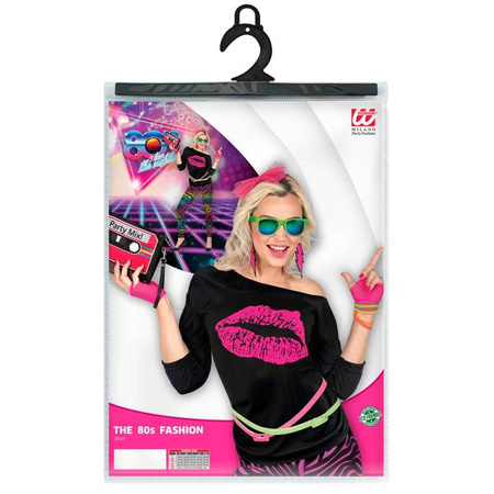 KOSZULKA CZARNA RÓŻOWE USTA LATA 80