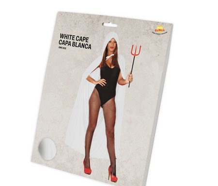 BIAŁA AKSAMITNA PELERYNA Z KAPTUREM 130 CM