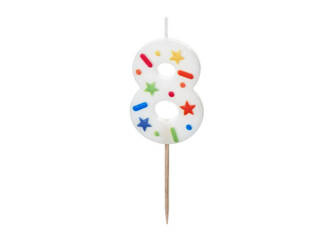 ŚWIECZKA URODZINOWA CYFRA 8 BIAŁA KONFETTI 5.5CM