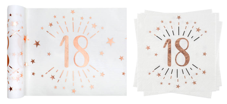 ZESTAW ROSE GOLD 18 URODZINY: BIEŻNIK + SERWETKI 