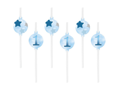 SŁOMKI PROSTE NA ROCZEK GWIAZDKI NIEBIESKIE 6 SZT