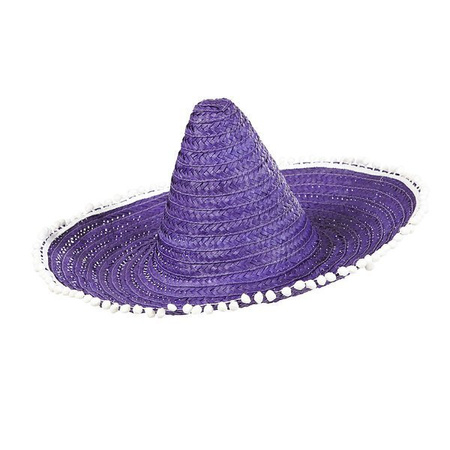 SOMBRERO FIOLETOWE Z POMPONIKAMI