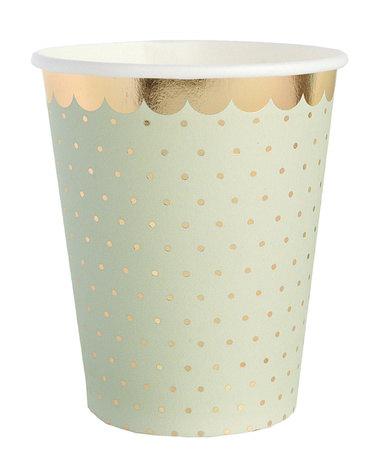 KUBECZKI PAPIEROWE ZŁOTE KROPKI OLIWKOWE 270 ML 10 SZT