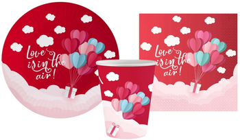ZESTAW LOVE IS IN THE AIR TALERZYKI+KUBECZKI+SERWETKI SERDUSZKA