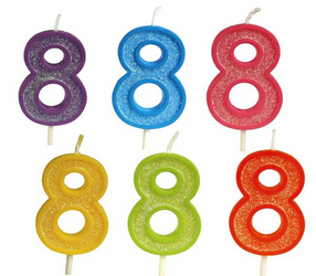 Swieczki Brokatowe Cyfra 8, 6 róznych ko