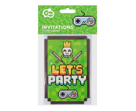 ZAPROSZENIA Z KOPERTAMI GAME ON, 6 szt.
