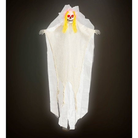 SCHELETRO SPOSA CON TESTA LUMINOSA LAMPEGGIANTE 105 cm 