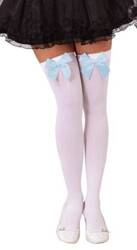 POŃCZOCHY BIAŁE Z NIEBIESKIMI KOKARDKAMI