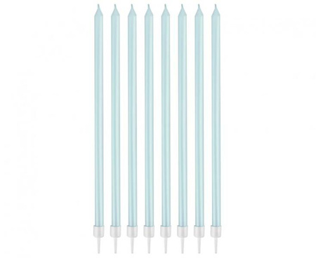 ŚWIECZKI URODZINOWE JASNONIEBIESKIE PERŁOWE 8 SZT.