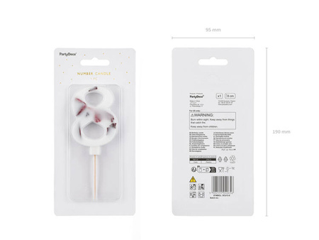 ŚWIECZKA URODZINOWA CYFRA 8 Z PŁATAKMI KWIATÓW 8 CM