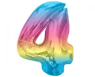 BALON FOLIOWY CYFRA 4 TĘCZA TĘCZOWY 92 CM