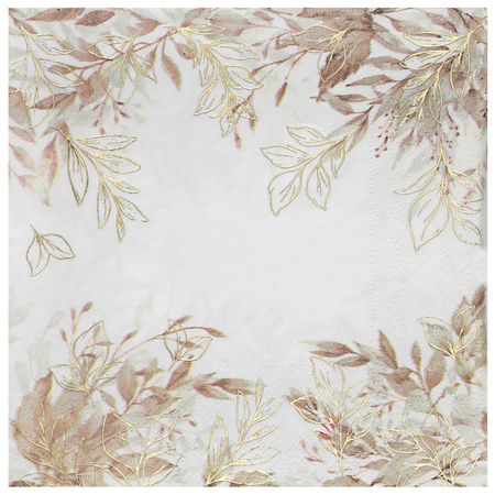 SERWETKI PAPIEROWE KOMUNIA GAŁĄZKI BEŻOWO-ZŁOTE 33 CM 20 SZT.