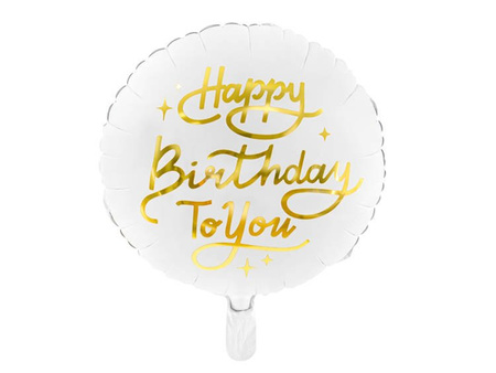 BALON FOLIOWY 35CM HAPPY BIRTHDAY TO YOU BIAŁY