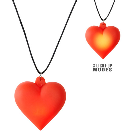 Pk 12 "LIGHT-UP HEART NECKLACE" (multiple light modes: steady, fast flashing & slow flashing)