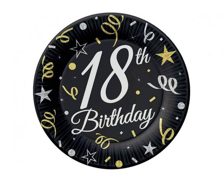 TALERZYKI PAPIEROWE 18 UTODZINY 18CM 6SZT