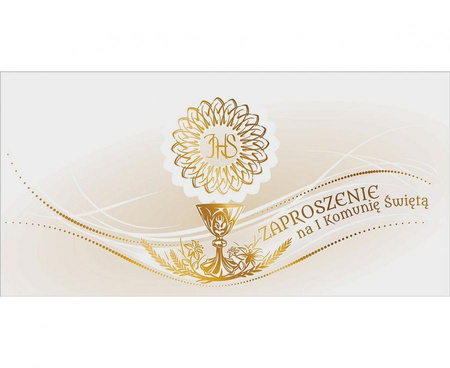Zaproszenie Pierwsza Komunia Święta IHS złota, 10 szt.