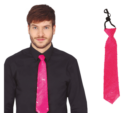 KRAWAT Z CEKINAMI RÓŻOWYMI 37 CM