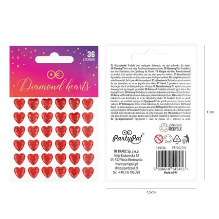 NAKLEJKI RUBINOWE SERCA 36 SZT.