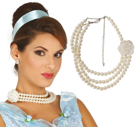 NASZYJNIK ZE SZTUCZNYCH PEREŁ Z RÓŻĄ