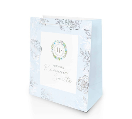 TORBA PREZENTOWA PIERWSZA KOMUNIA NIEBIESKA 20 X 23 X 10 CM