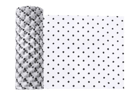 Tiul w kropki, biały, 0,15 x 9m (1 karton / 90 szt.) (1 szt. / 9 mb.)