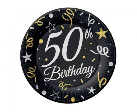 ZESTAW 50 URODZINY TALERZYKI+KUBECZKI